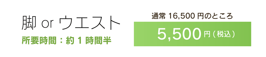 脚 or ウエスト 所要時間：約1時間半 通常16,500円のところ3,900円(税込)
